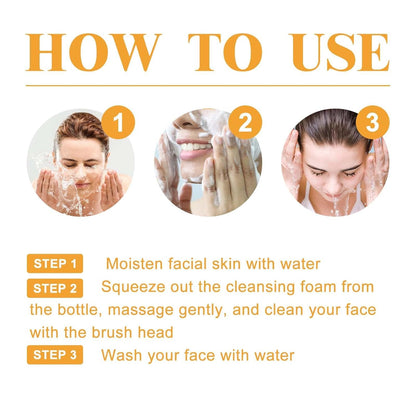 2 Pcs Turmeric Foaming Face Wash, Deep Cleaning Scrub Exfoliating Glow Wash Turmeric Facial Cleanser with Brush for All Skin.